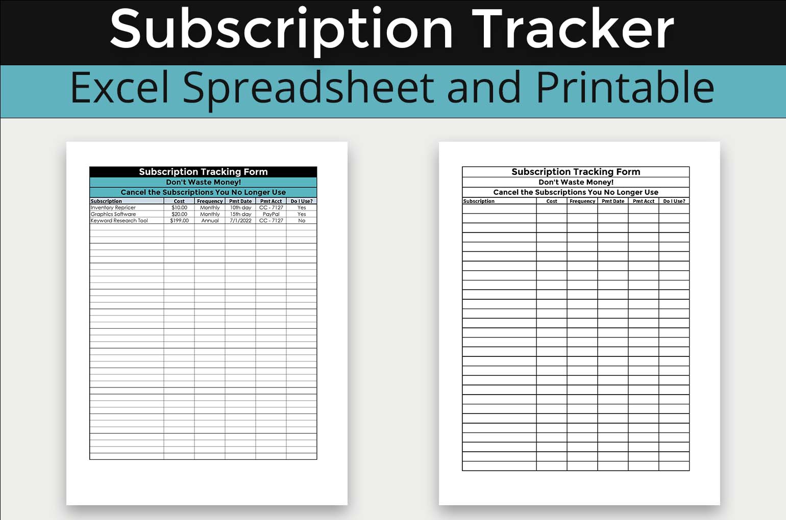 Subscription Tracking Spreadsheet and Printable Second Half Dreams